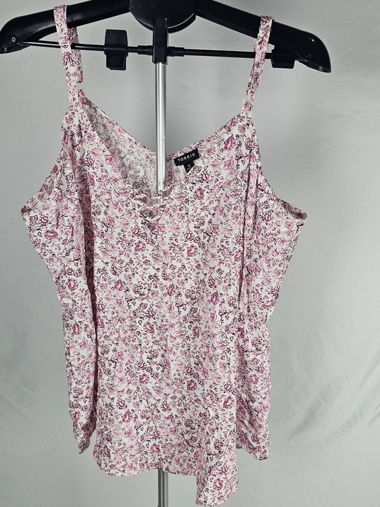 torrid Tops - torrid White and Pink Floral Lace-Up Cami